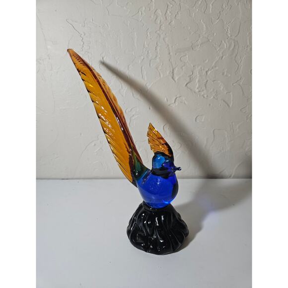 Vintage Glass Pheasant Figurine Long Tail Pilgrim Glass - Picture 2 of 3